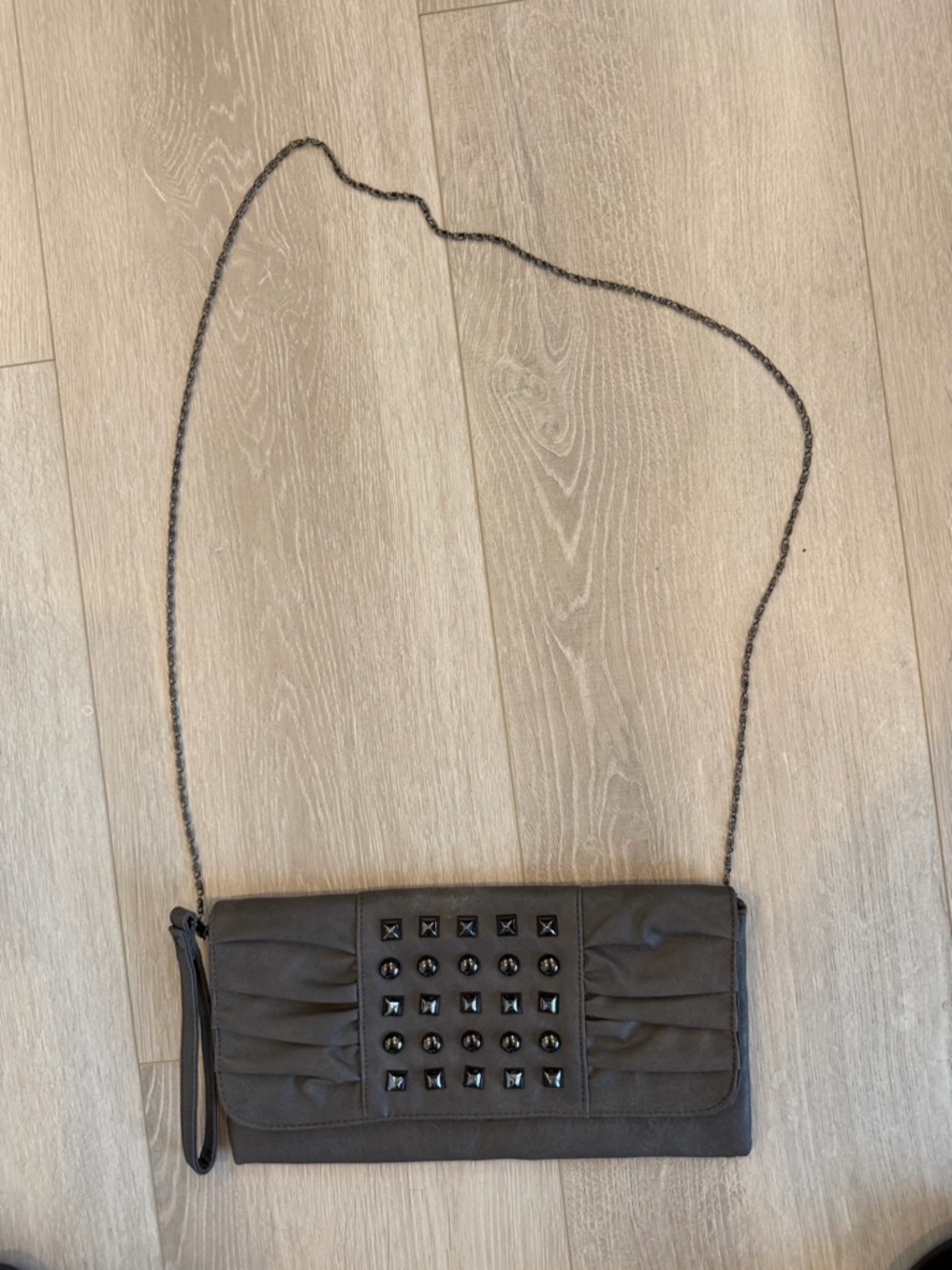 LaChateau Studded Grey  Chain-Strap Wristlet  Clutch or cross body -versatile -
